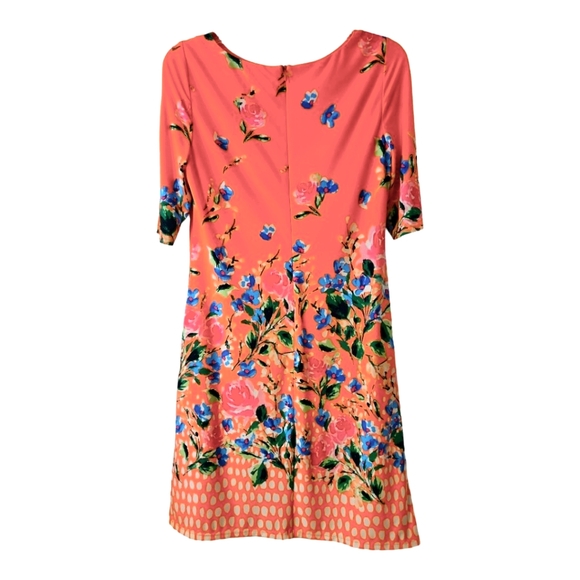 Eliza J Floral Border Print Sheath Dress in Coral Size 6 - Picture 2 of 5